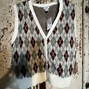 Rue21 Argyle Cardigan Sweater - White, Brown, Green